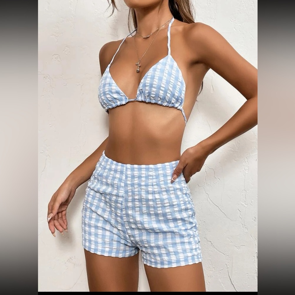 Two Pc Gingham Halter Top & Shorts Size XS/0